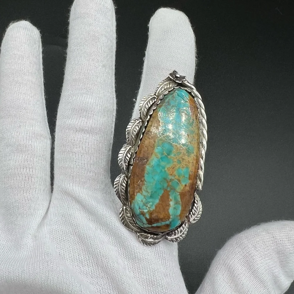 Navajo Pawn LARGE 2” Long Royston Turquoise & Silver Ring. Size 10.5 - Picture 2 of 11